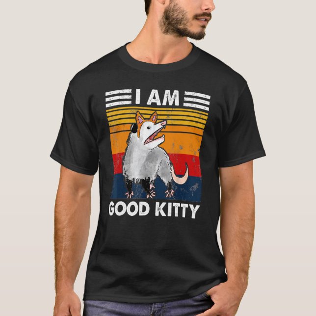 Possum I Am Good Kitty Fake Cat  Retro Opossum Cut T-Shirt (Front)