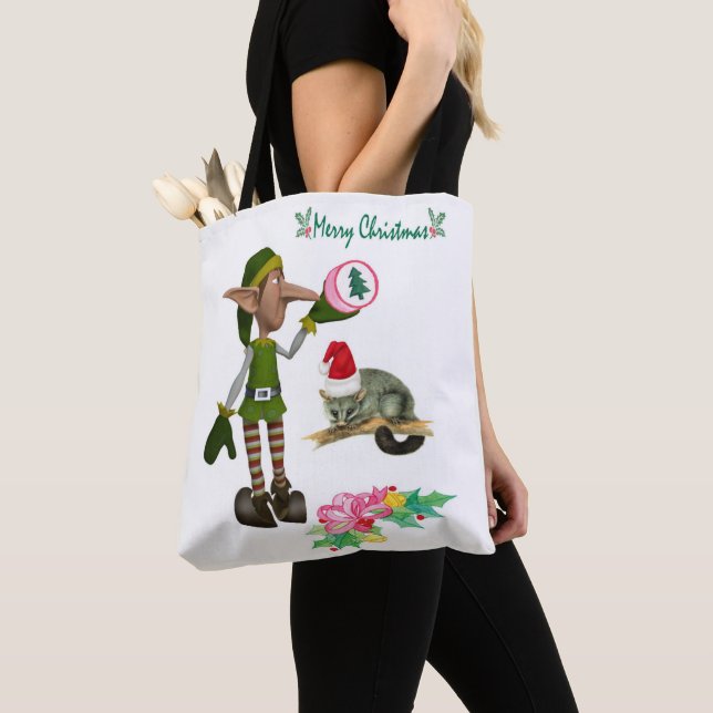 Possum Merry Christmas Women's Tote Bags Elf (Close Up)