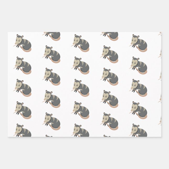 Possum Opossum Rose Floral Gift Wrap Wrapping  (Front)