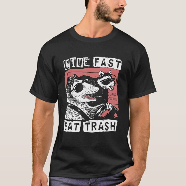 Possum Racoon Live Fast Eat Trash Street Cats Squ T-Shirt (Front)