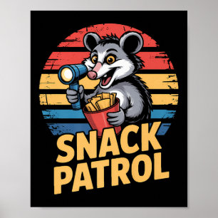 Possum Snacks Patrol With Flashlight And Chips Hum Poster