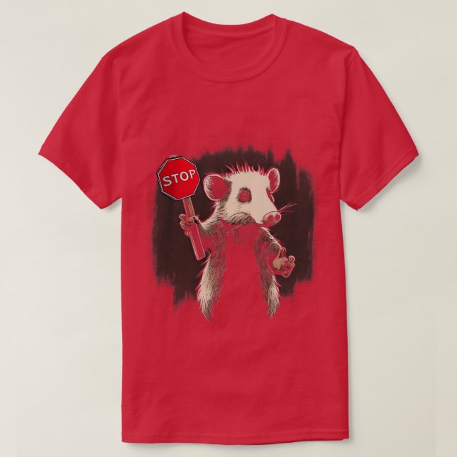 Possum Stop Opossum Holding a Stop Sign T-Shirt (Design Front)