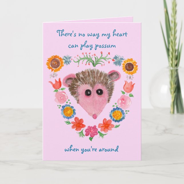 Possum with Flowers Valentine's Card (Front)
