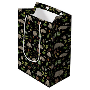 Possums in a Berry Field in Black Medium Gift Bag