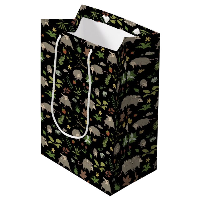 Possums in a Berry Field in Black Medium Gift Bag (Front Angled)