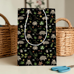 Possums in a Berry Field in Black Medium Gift Bag