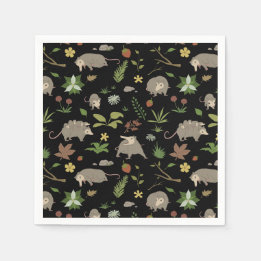 Possums in a Berry Field in Black Napkin