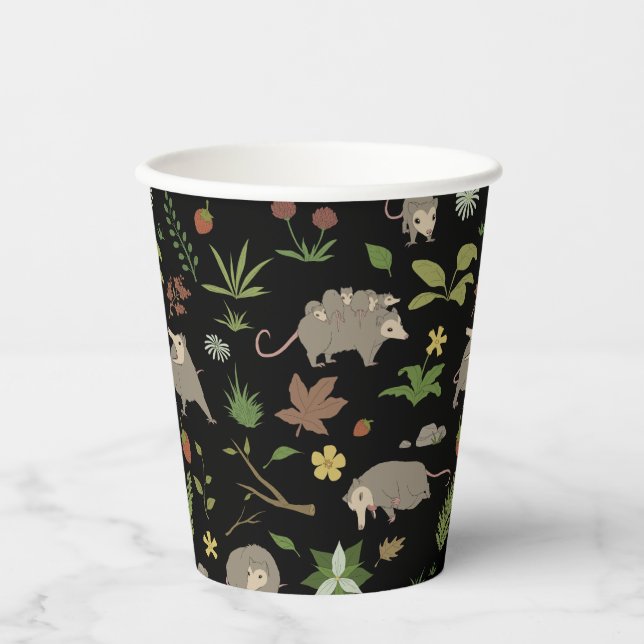 Possums in a Berry Field in Black Paper Cups (Front)