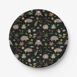 Possums in a Berry Field in Black Paper Plate