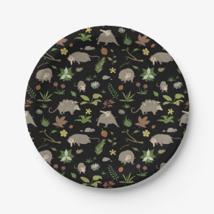 Possums in a Berry Field in Black Paper Plate