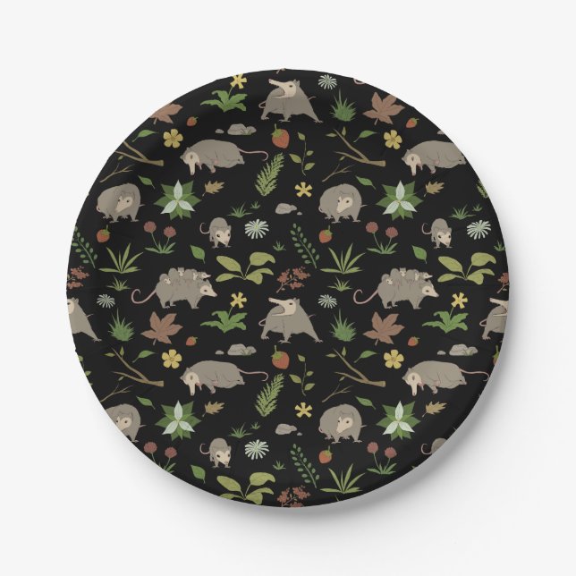 Possums in a Berry Field in Black Paper Plate (Front)