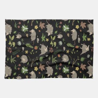 Possums in a Berry Field in Black Tea Towel