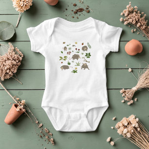 Possums in a Berry Field in White Baby Bodysuit