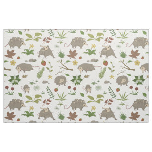 Possums in a Berry Field in White Fabric