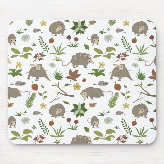 Possums in a Berry Field in White Mouse Mat (Front)