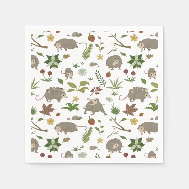 Possums in a Berry Field in White Napkin (Front)