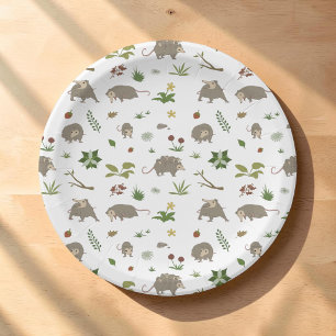 Possums in a Berry Field in White Paper Plate