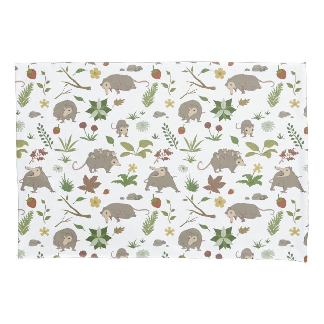 Possums in a Berry Field in White Pillowcase (Front)