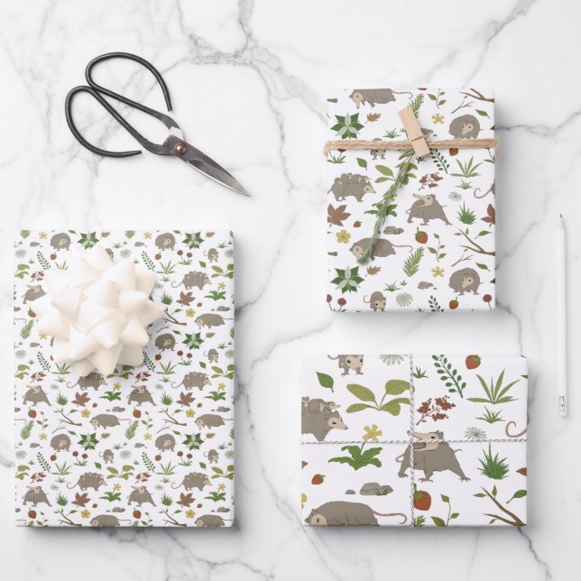 Possums in a Berry Field in White Wrapping Paper Sheet (Front)