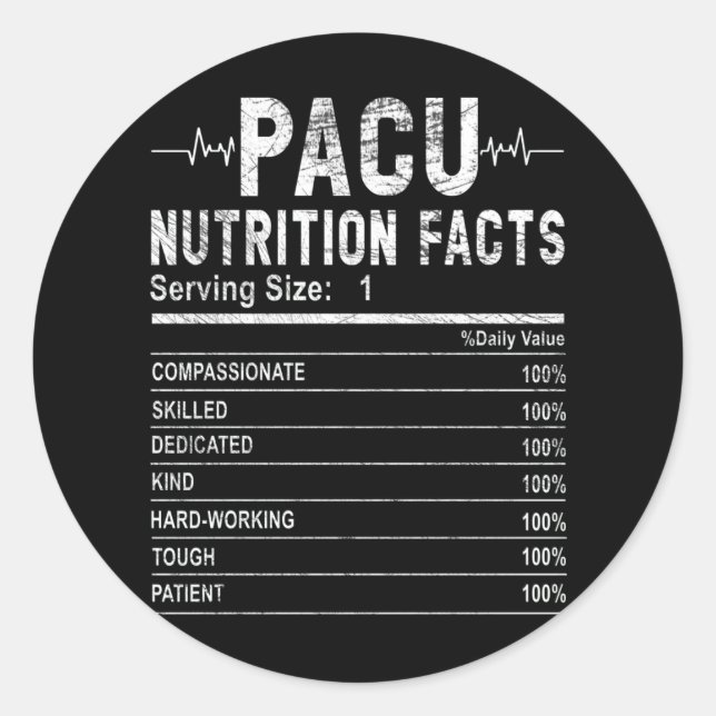 Post-anesthesia care unit nurse Nutrition Facts Classic Round Sticker (Front)