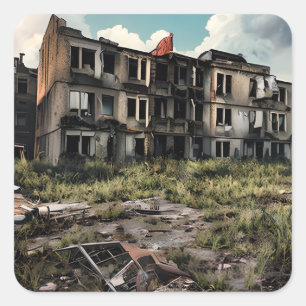 Post Apocalyptic Destruction   Abandoned Buildings Square Sticker