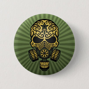 Post Apocalyptic Sugar Skull, army green 6 Cm Round Badge