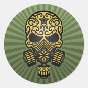 Post Apocalyptic Sugar Skull, army green Classic Round Sticker