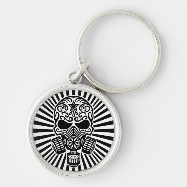 Post Apocalyptic Sugar Skull, black and white Key Ring (Front)