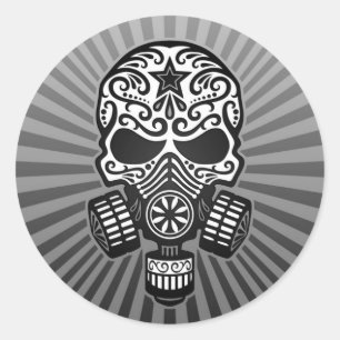 Post Apocalyptic Sugar Skull, grey Classic Round Sticker