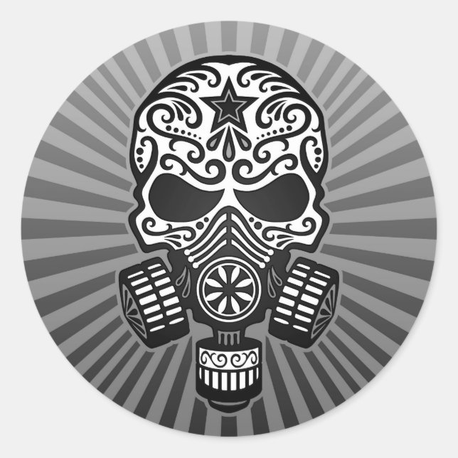 Post Apocalyptic Sugar Skull, grey Classic Round Sticker (Front)