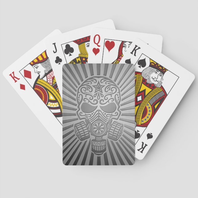 Post Apocalyptic Sugar Skull, steel effect Playing Cards (Back)
