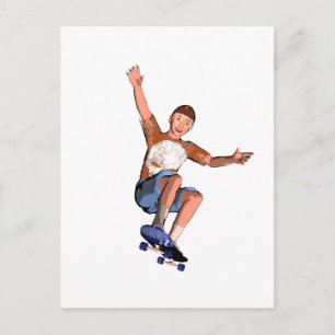 post card with a skate boarding boy illustration
