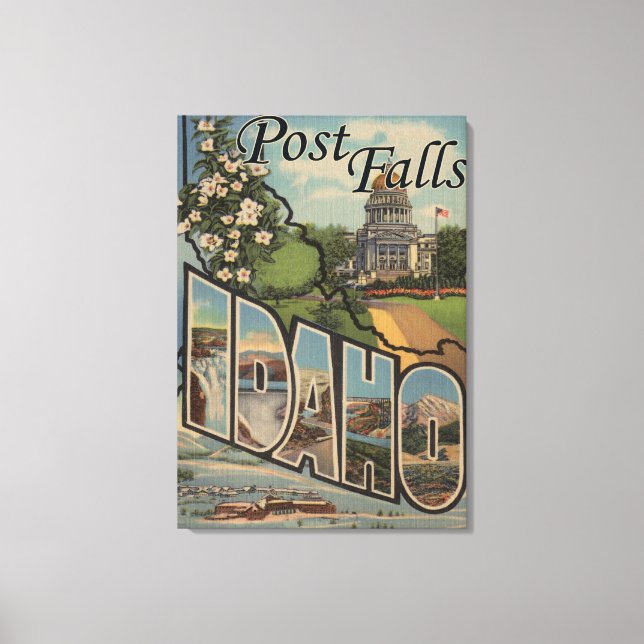 Post Falls, Idaho - Large Letter Scenes Canvas Print (Front)