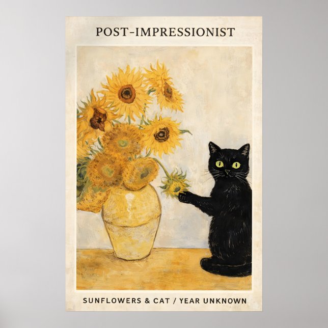 Post-Impressionist Cat Sunflower Print, Van Gogh Poster (Front)