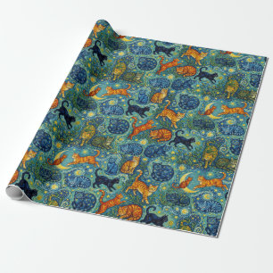 Post Impressionist Style Cats Wrapping Paper