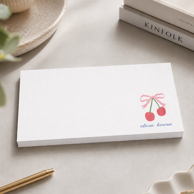 Post-It Notes | Cherry Coquette Bow Cut (Cute custom design post-it notes with coquette bow and cherries, perfect for gifting or everyday use)