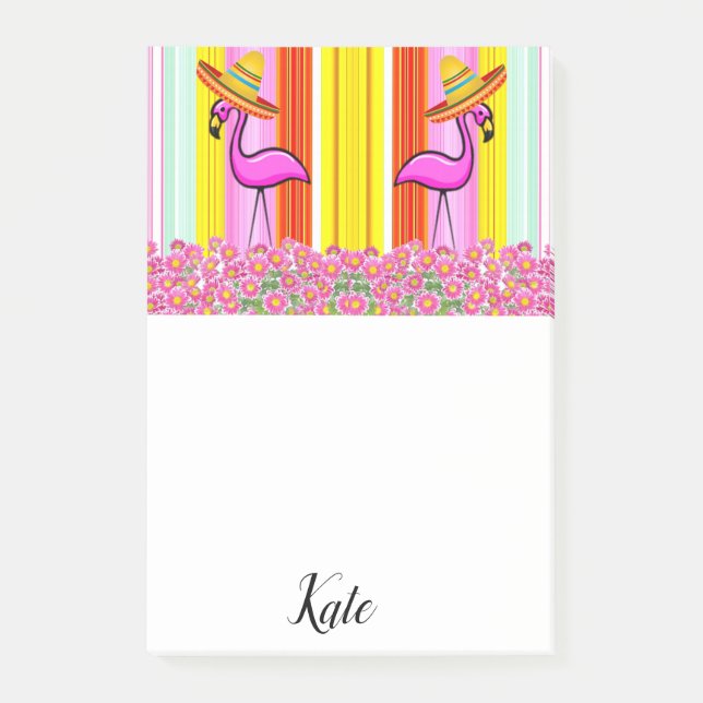 Post-it Notes Floral Flamingo Stripe (Front)