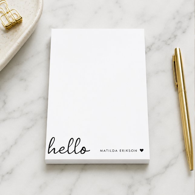 Post it Notes | Personalised Hello Custom Name Pad (Personalized 4x6 Post it Notes with custom name design for reminders and lists)