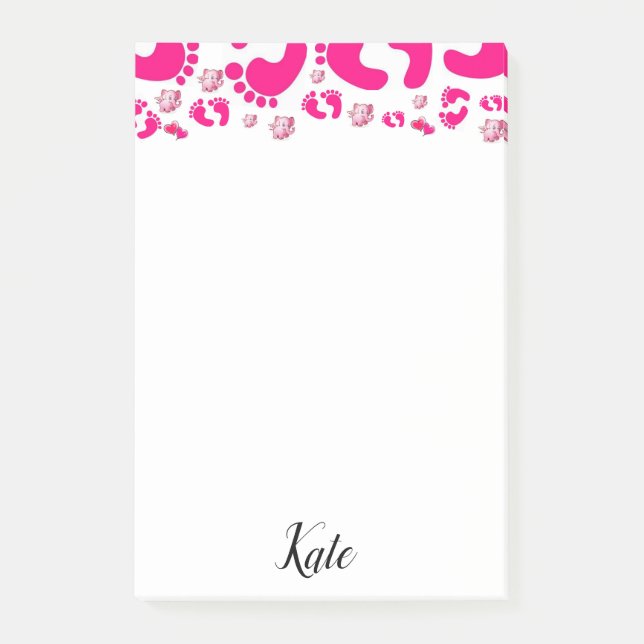 Post-it Notes Pink Baby Feet Girl Elephant (Front)