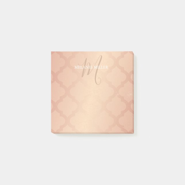 Post It Notes - Rose Gold Lattice Initial Name (Front)