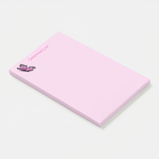 Post It Notes Shopping List Pink Butterfly (Angled)