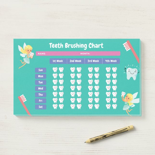 Post-it Notes -Teeth Brushing Chores Checklist (On Desk)