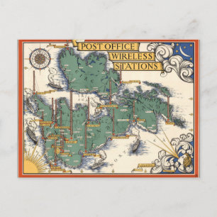 Post Office Wireless Stations Map, Great Britain Postcard