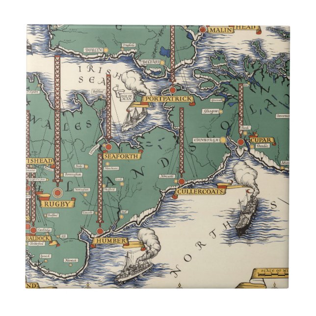 Post Office Wireless Stations Map, Great Britain Tile (Front)