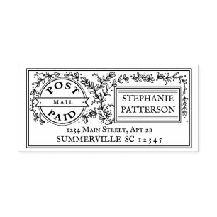 Post Paid Floral Postal Elegant Return Address Rubber Stamp