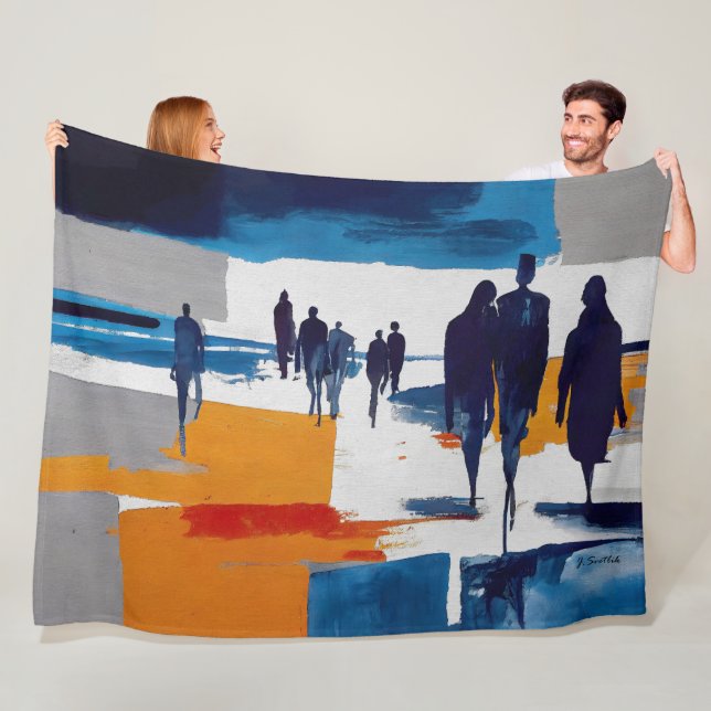 Post-Storm Wanderers – Abstract Figures Fleece Blanket (In Situ)