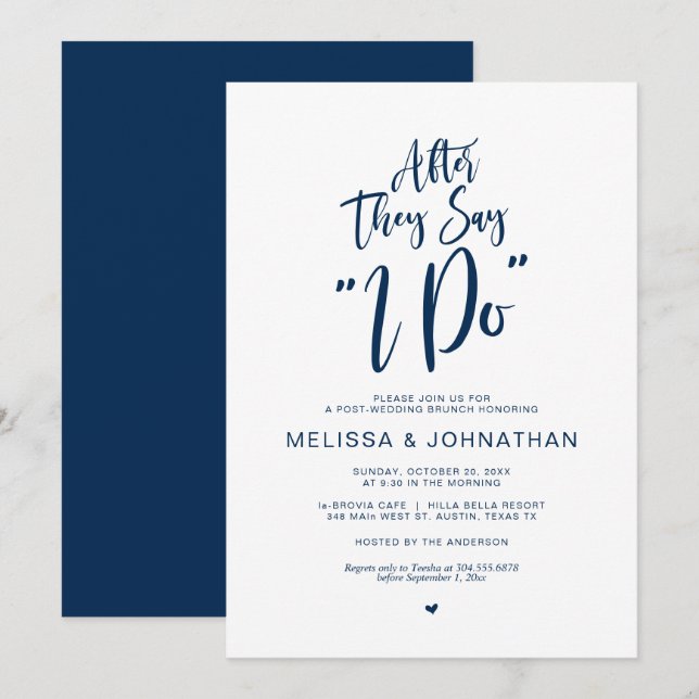 Post wedding, after they say i do, Navy Blue Invitation (Front/Back)