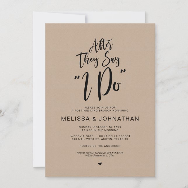 Post wedding, after they say i do, Rustic Kraft Invitation (Front)
