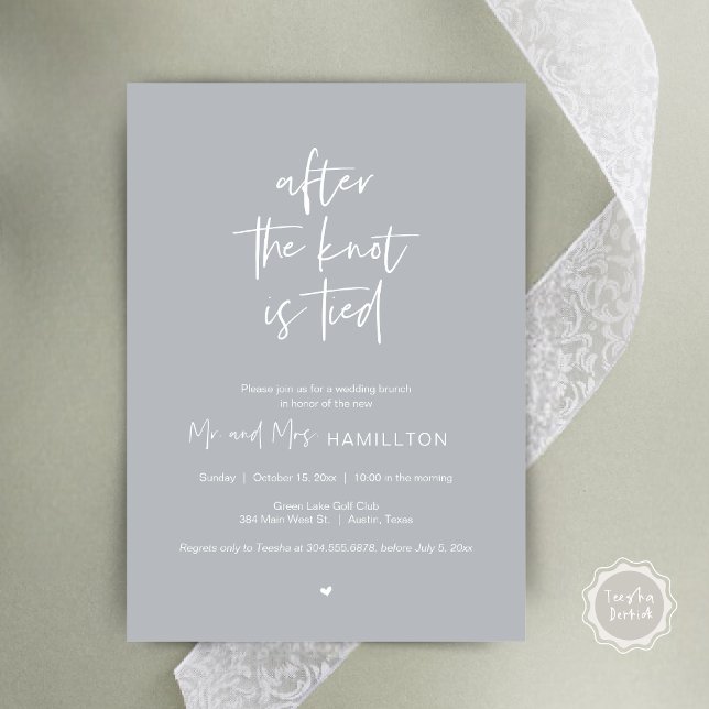 Post wedding Brunch, After the knot is tied Invita Invitation (After the knot is tied, Wedding Elopement Lunch, Dinner, Brunch Party Invites Card, PDF, Chill Grey)