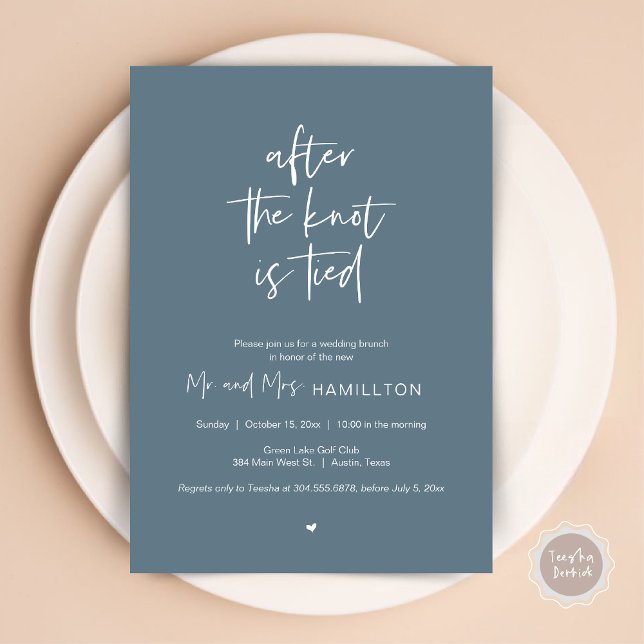 Post wedding Brunch, After the knot is tied Invita Invitation (After the knot is tied, Wedding Elopement Lunch, Dinner, Brunch Party Invites Card, PDF, Dusty Blue)